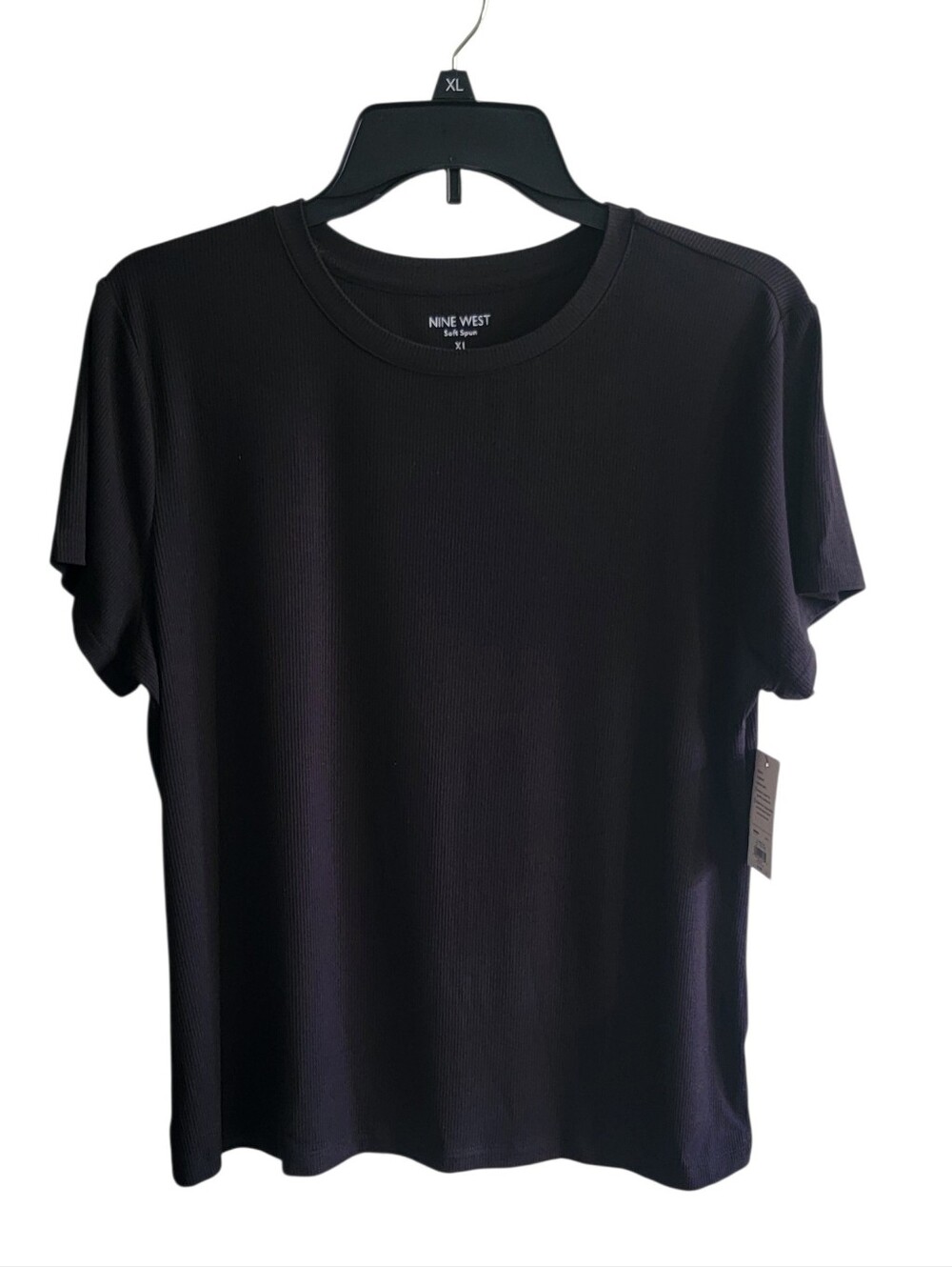 Womens Nine West Black Short Sleeve Compact- Rib  Crewneck  Tee - XL